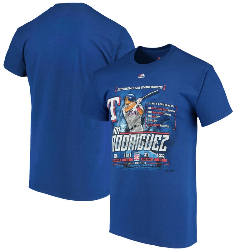 Men Texas Rangers Pudge Rodriguez 2017 Hall of Fame Royal Player Stat T-Shirt