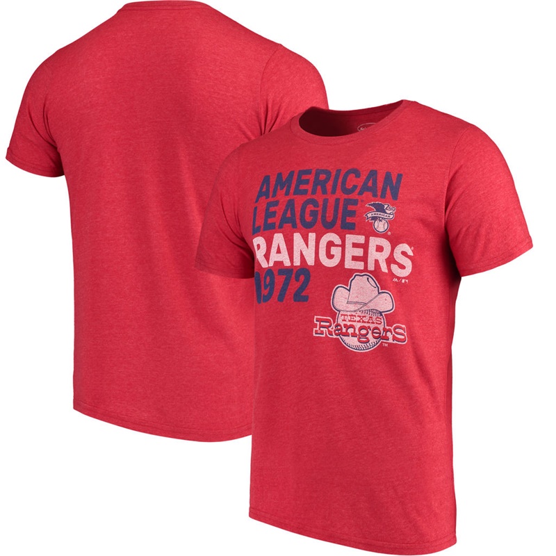 Men Texas Rangers Red Throwback Cooperstown Collection Tri-Blend T-Shirt