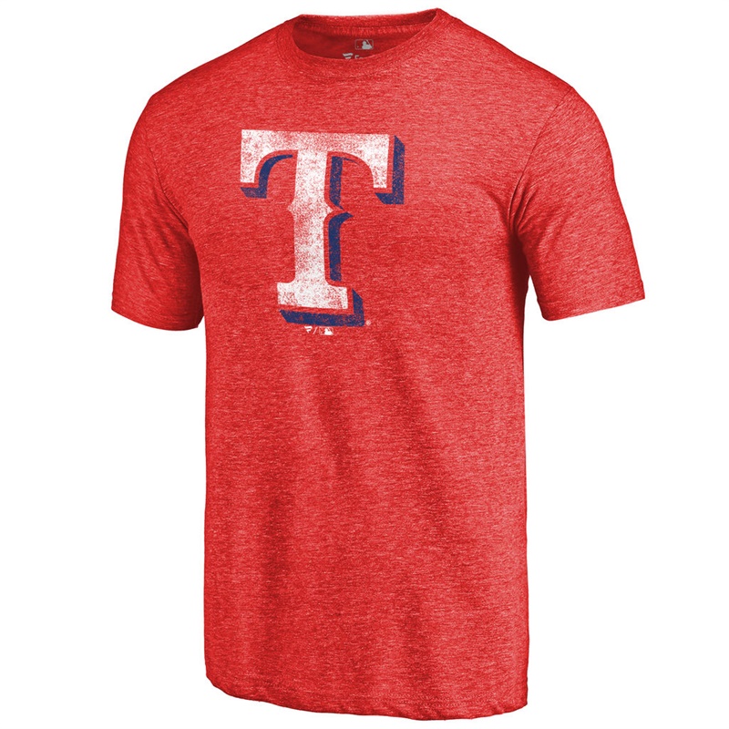 Men Texas Rangers Tri-Blend Distressed Team Red T-Shirt