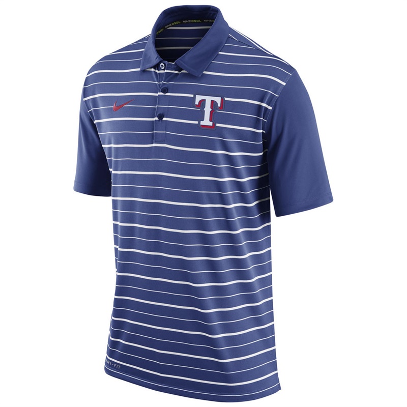 Men Texas Rangers Royal Dri-FIT Stripe Polo Shirt