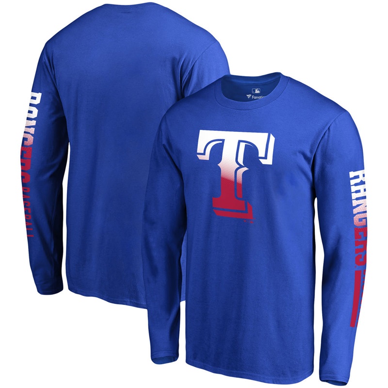 Men Texas Rangers Royal Gradient Logo Long Sleeve T-Shirt