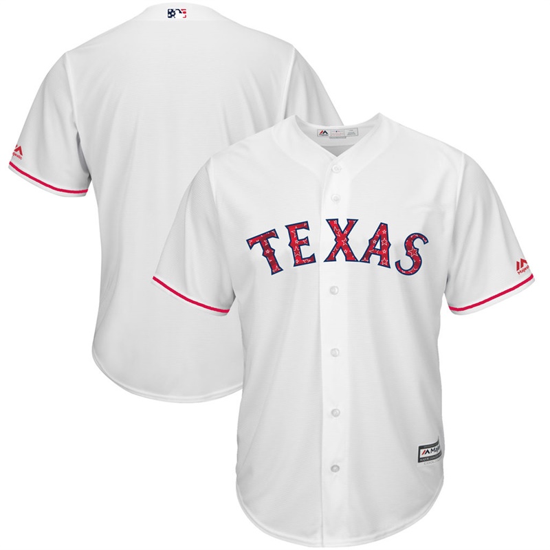 Men Texas Rangers Independence Day White 2017 Stars & Stripes Cool Base Team Jersey