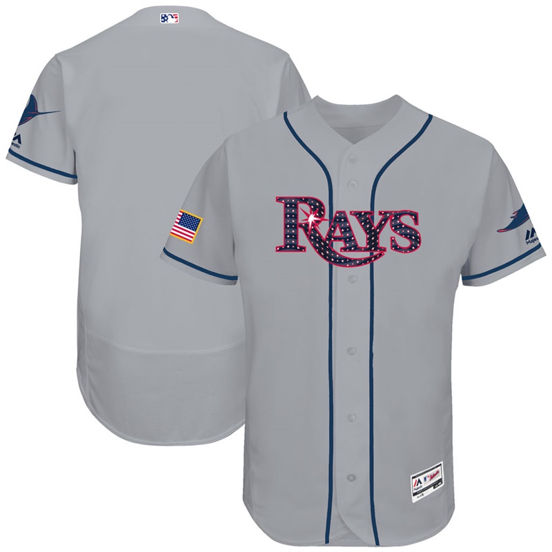 Independence Day Men Tampa Bay Rays Gray 2017 Stars & Stripes Flex Base Team Jersey