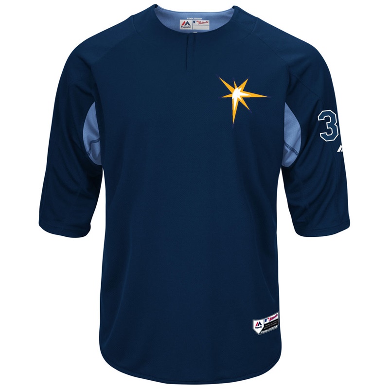 Men Tampa Bay Rays Kevin Kiermaier On-Field 3/4-Sleeve Player Batting Practice Jersey- Navy & Light Blue