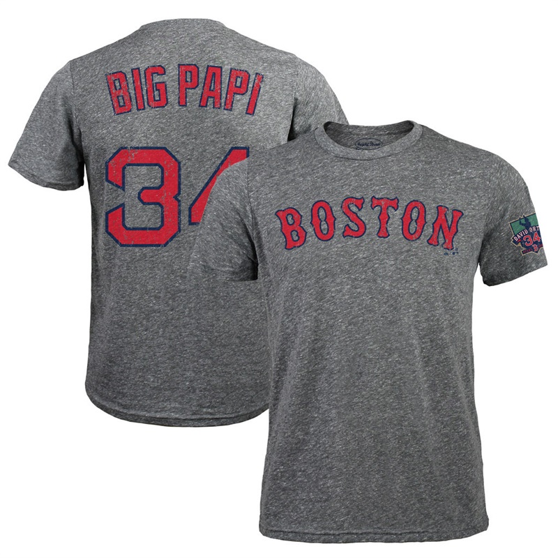 Men Boston Red Sox #34 David Ortiz Final Season Name & Number Gray T-Shirt