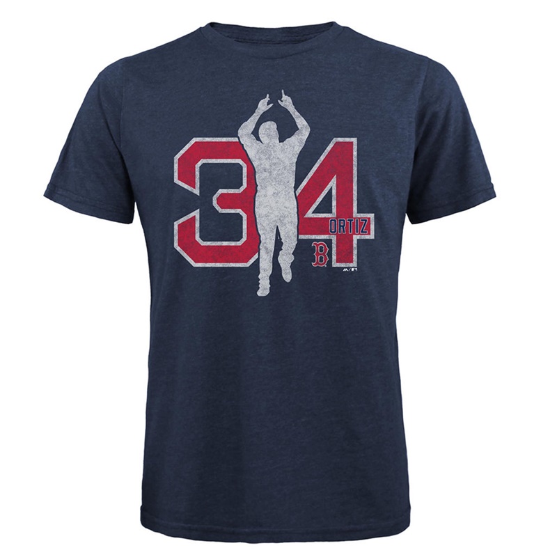 Men Boston Red Sox #34 David Ortiz Player Silhouette Tri-Blend Navy T-Shirt