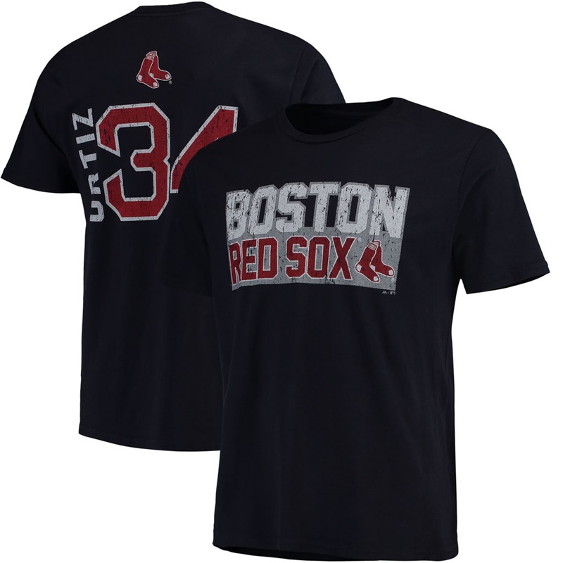 Men Boston Red Sox #34 David Ortiz Sidewinder Name & Number Navy T-Shirt