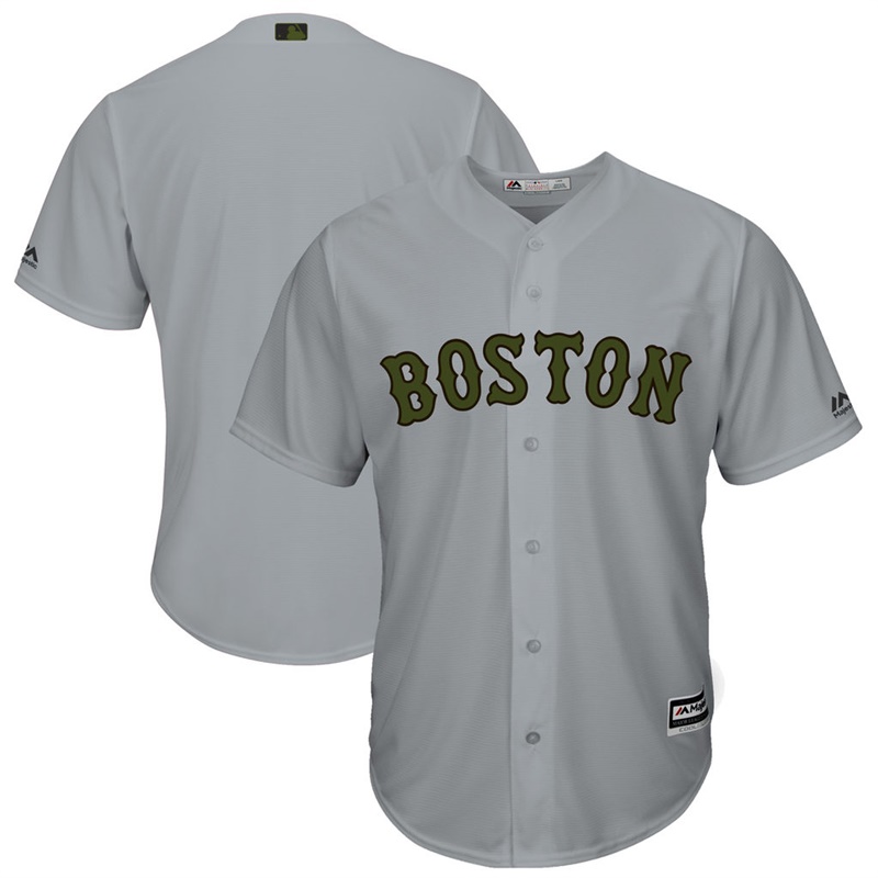 2017 Memorial Day Boston Red Sox Men Gray Cool Base Team Jersey