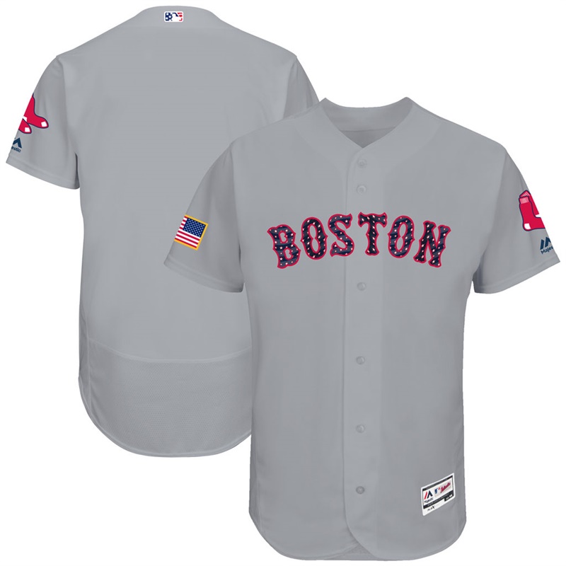 Independence Day Men Boston Red Sox Gray 2017 Stars & Stripes Flex Base Team Jersey