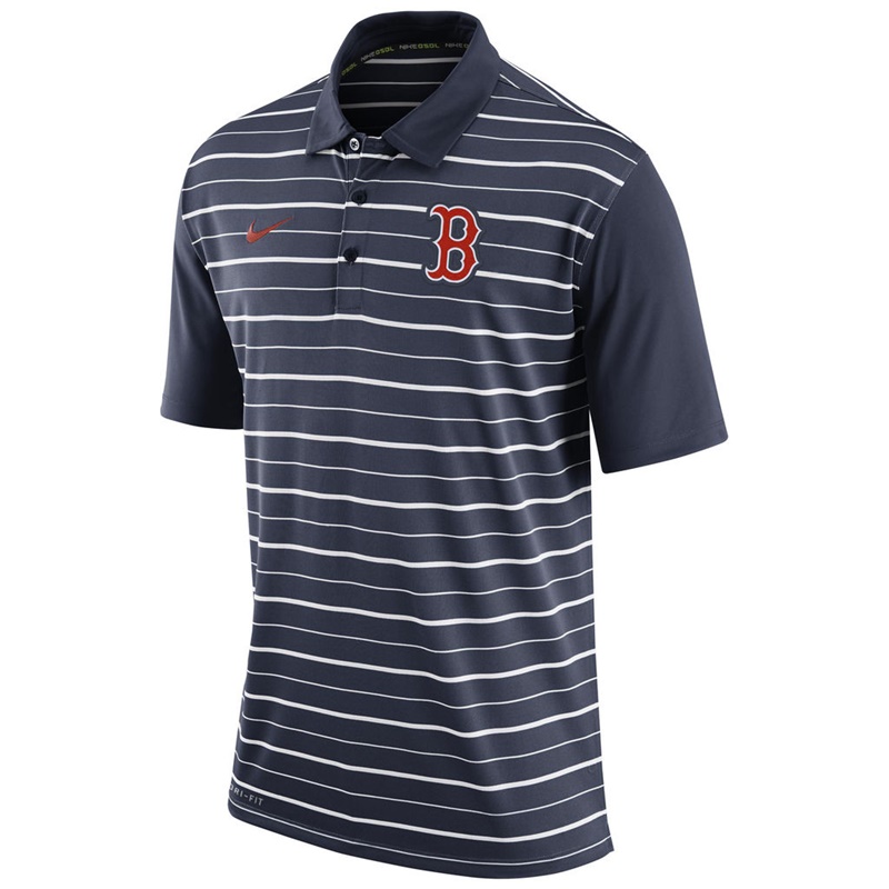 Men Boston Red Sox Navy Dri-FIT Stripe Polo Shirt