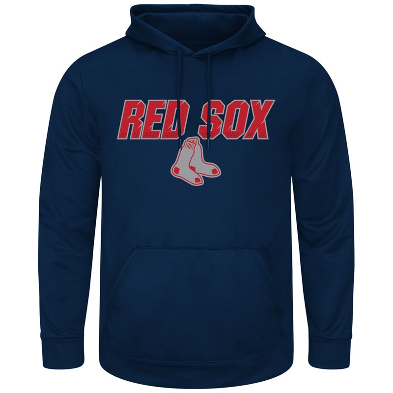 Men Boston Red Sox Navy Synthetic Fleece Pullover Hoodie