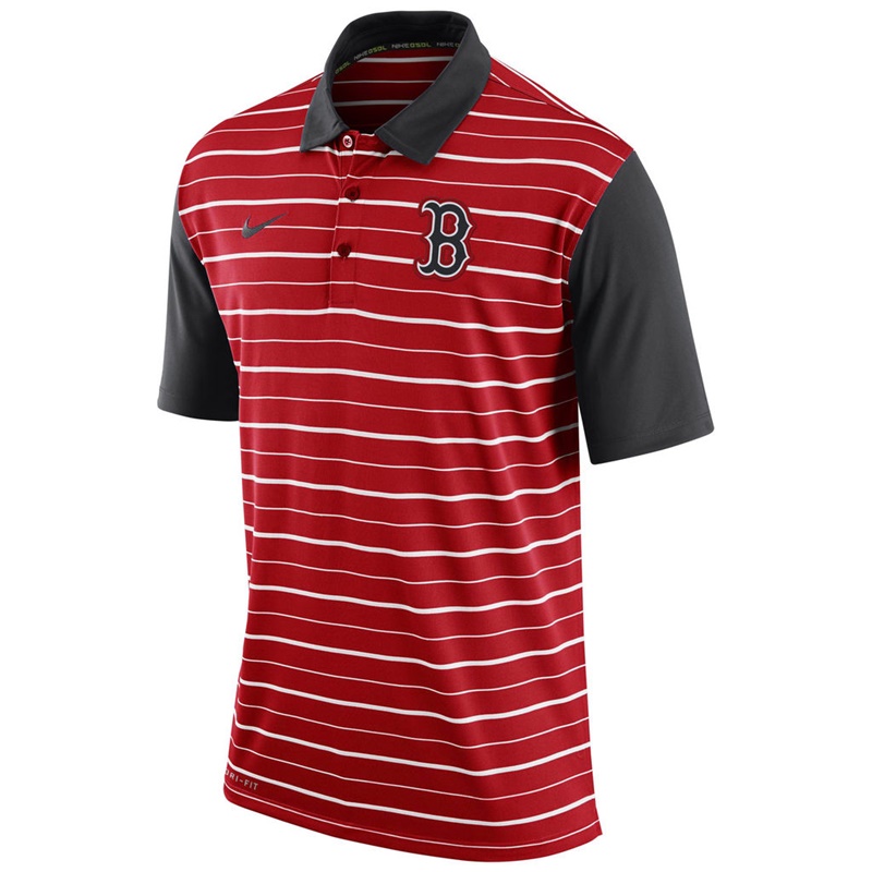 Men Boston Red Sox Red Dri-FIT Stripe Polo Shirt