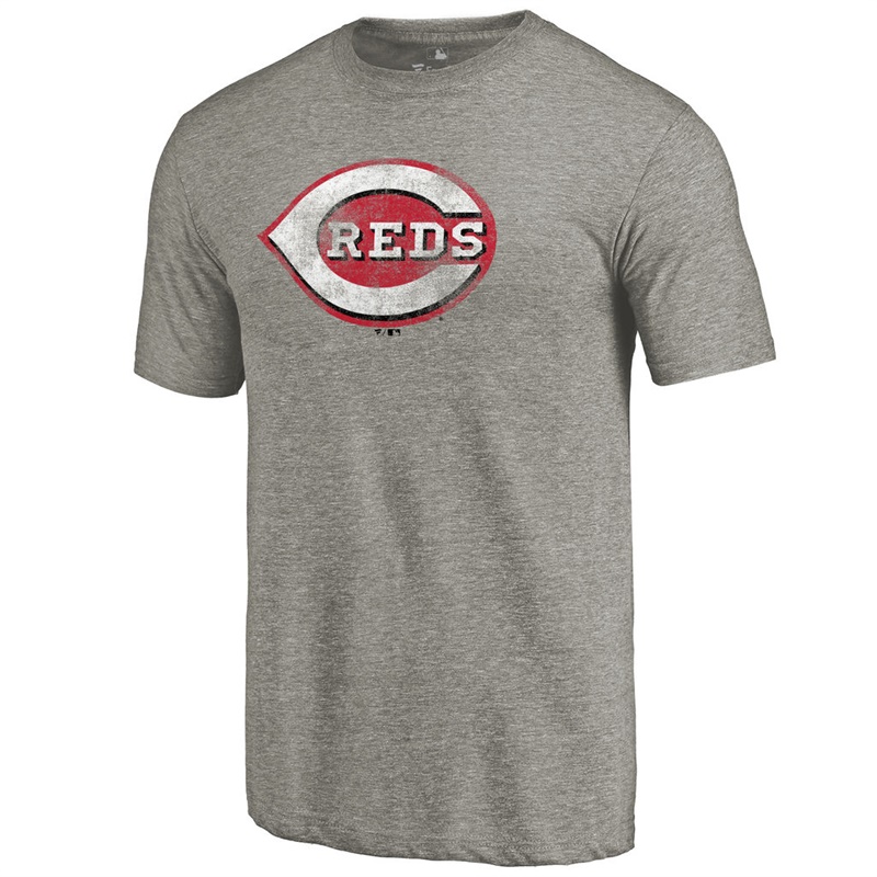 Men Cincinnati Reds Tri-Blend Distressed Team Ash T-Shirt