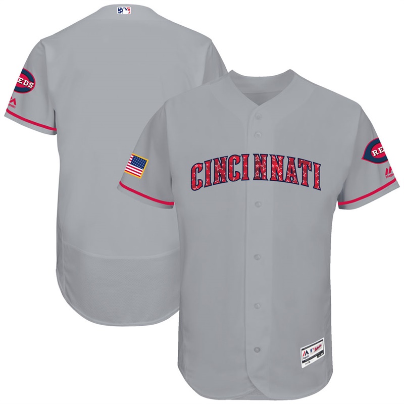 Independence Day Men Cincinnati Reds Gray 2017 Stars & Stripes Flex Base Team Jersey