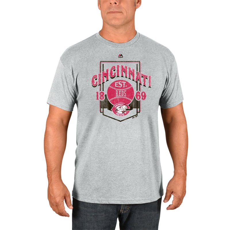 Men Cincinnati Reds Gray Vintage Style T-Shirt