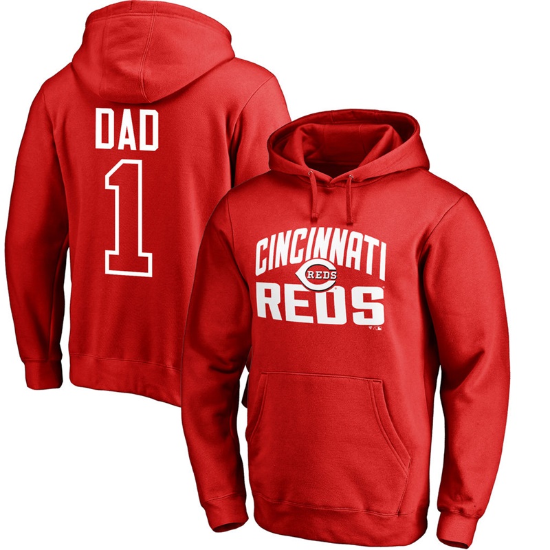 Men Cincinnati Reds Red Father's Day Dad #1 Pullover Hoodie