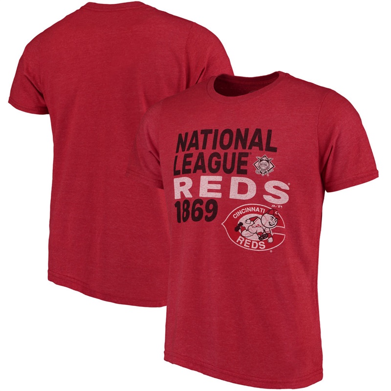 Men Cincinnati Reds Red Throwback Cooperstown Collection Tri-Blend T-Shirt