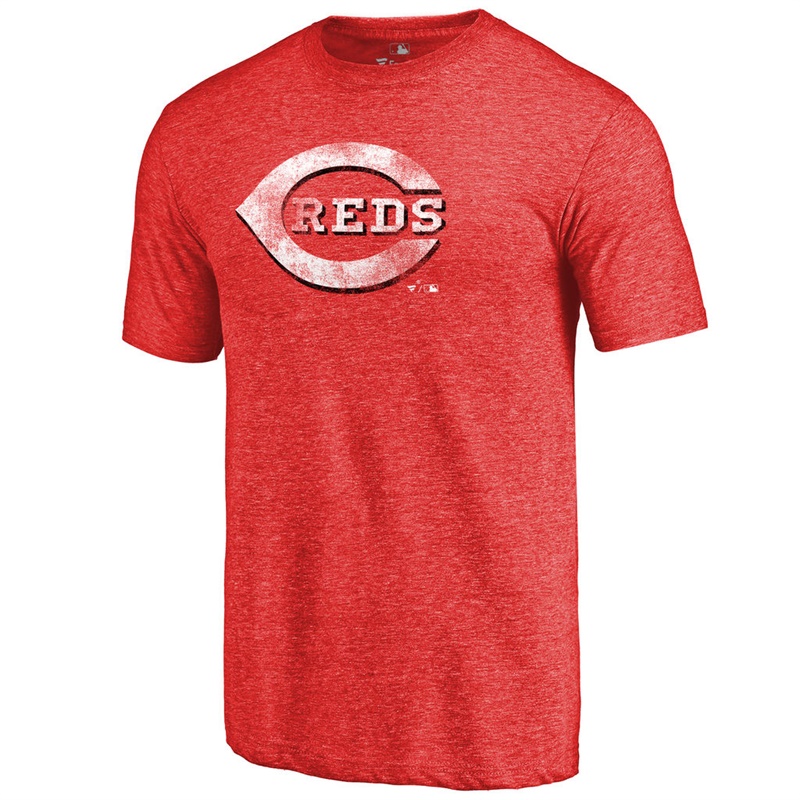 Men Cincinnati Reds Tri-Blend Distressed Team Red T-Shirt