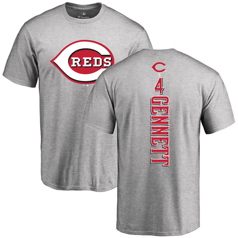 Men Cincinnati Reds Scooter Gennett Backer #4 Gray Name & Number T-Shirt