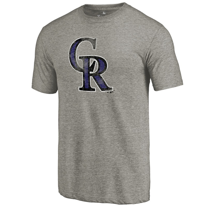 Men Colorado Rockies Tri-Blend Distressed Team Ash T-Shirt