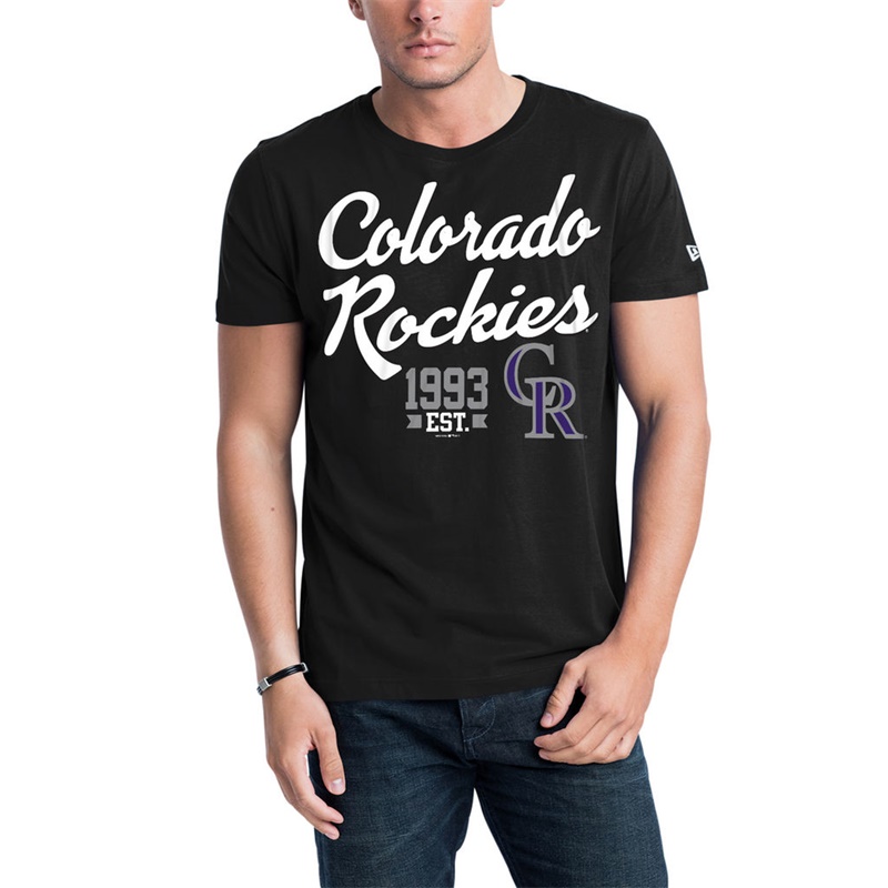 Men Colorado Rockies Black Script Jersey T-Shirt