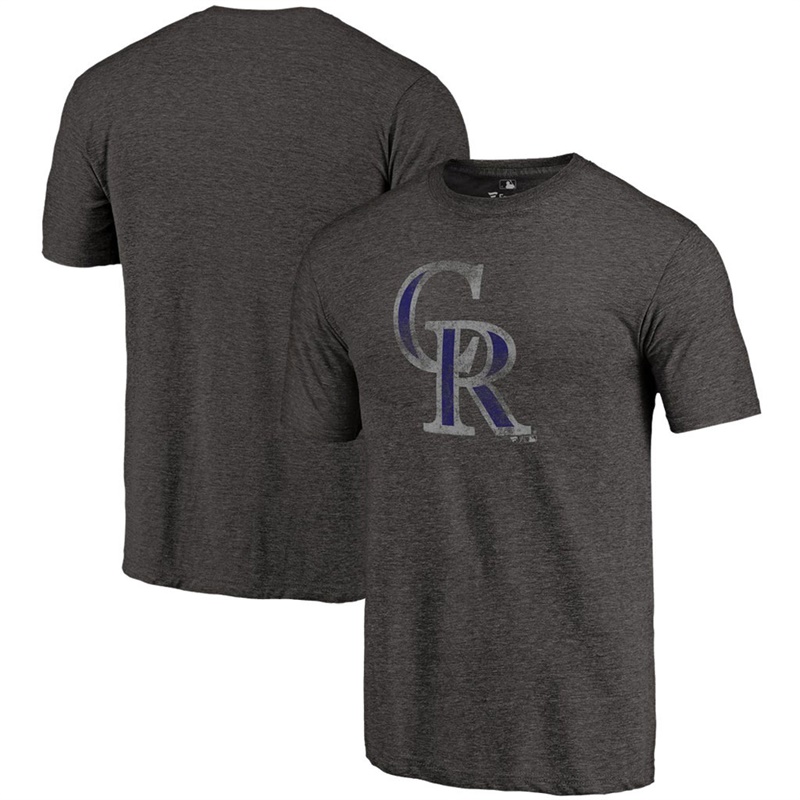 Men Colorado Rockies Tri-Blend Distressed Team Black T-Shirt