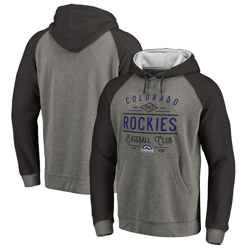 Men Colorado Rockies Ash Tri-blend Doubleday Raglan Pullover Hoodie