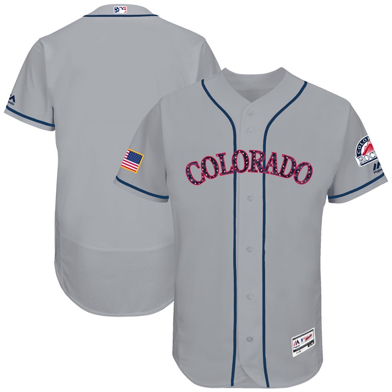 Independence Day Men Colorado Rockies Gray 2017 Stars & Stripes Flex Base Team Jersey