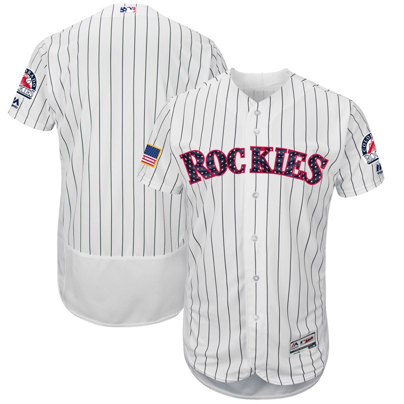 Independence Day Men Colorado Rockies White 2017 Stars & Stripes Flex Base Team Jersey