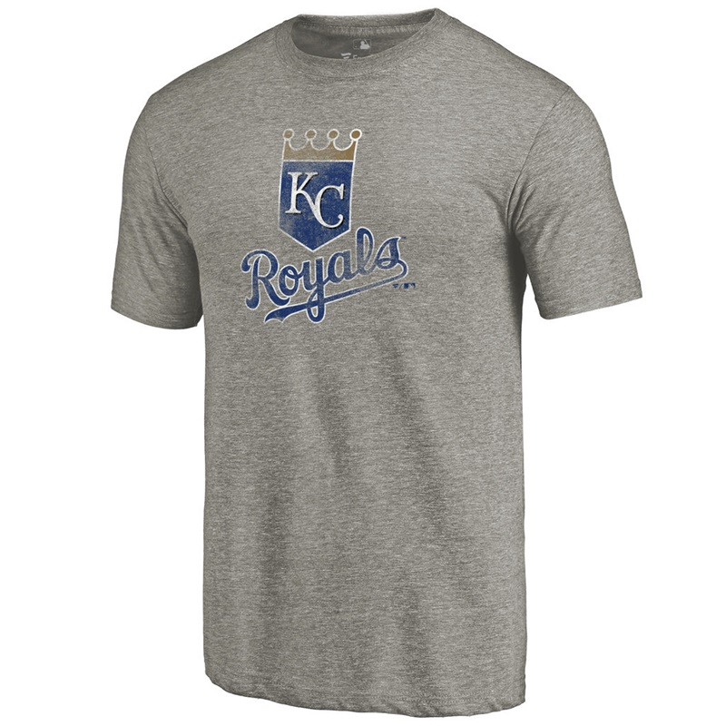 Men Kansas City Royals Tri-Blend Distressed Team Ash T-Shirt