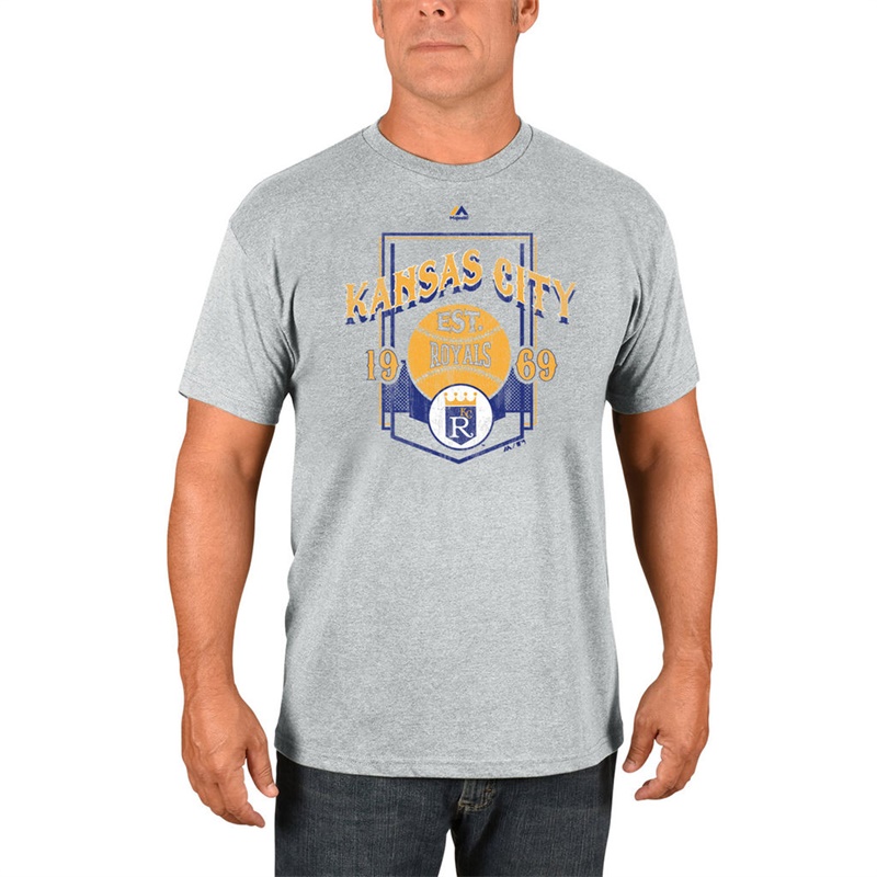 Men Kansas City Royals Gray Cooperstown Vintage Style T-Shirt