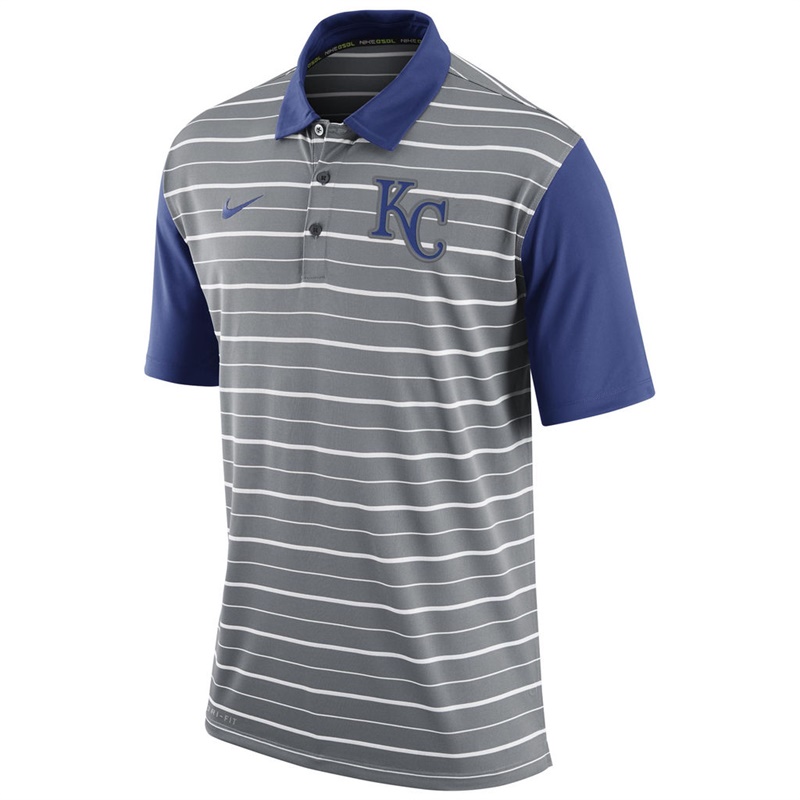 Men Kansas City Royals Gray Dri-FIT Stripe Polo Shirt