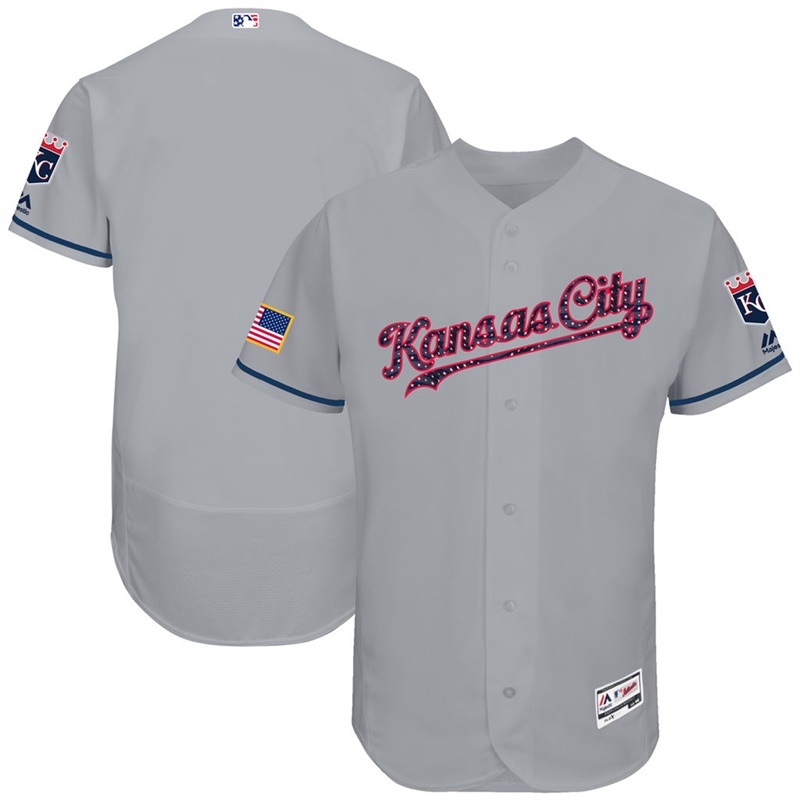 Independence Day Men Kansas City Royals Gray 2017 Stars & Stripes Flex Base Team Jersey