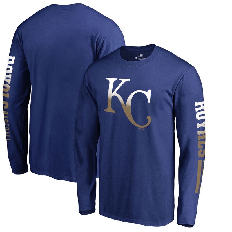 Men Kansas City Royals Royal Gradient Logo Long Sleeve T-Shirt