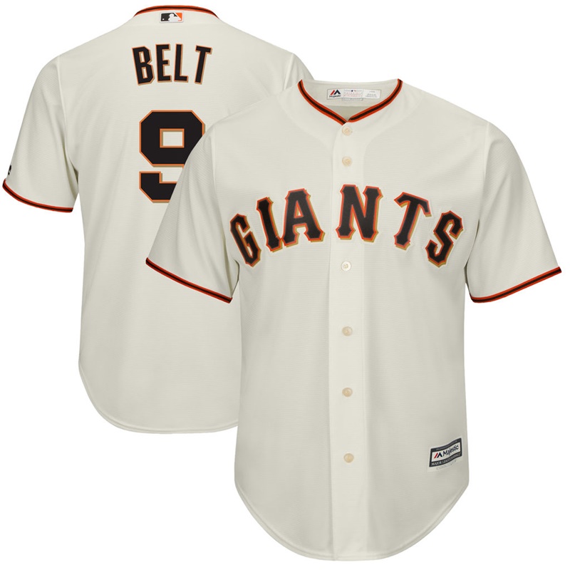 Men San Francisco Giants #9 Brandon Belt Alternate Cream Cool Base Jersey