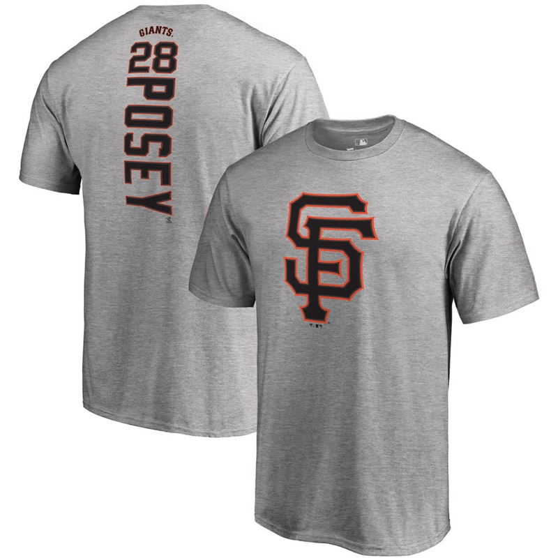 Men San Francisco Giants Buster Posey #28 Gray Backer Name & Number T-Shirt