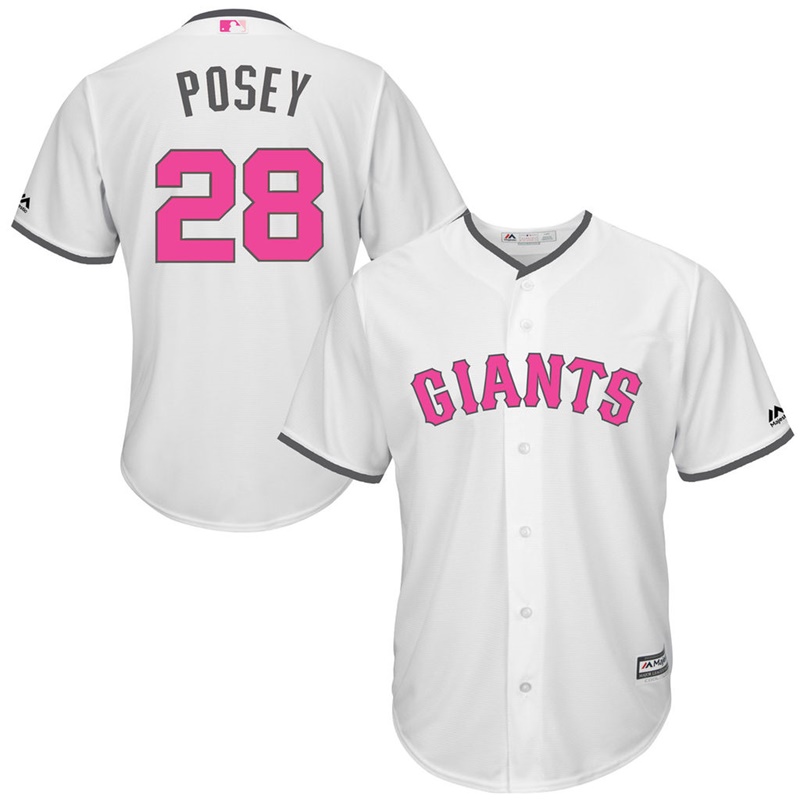 Men 2017 Mother's Day San Francisco Giants #28 Buster Posey White Cool Base Jersey