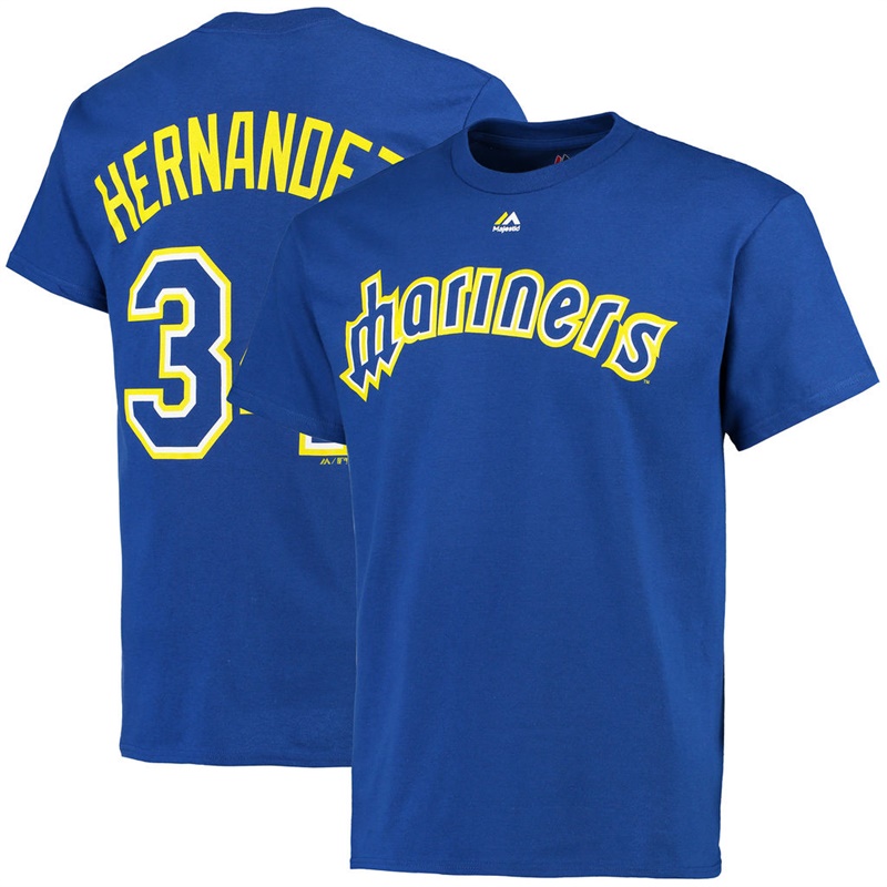 Men Seattle Mariners Felix Hernandez #34 Royal Turn Back the Clock Name & Number T-Shirt