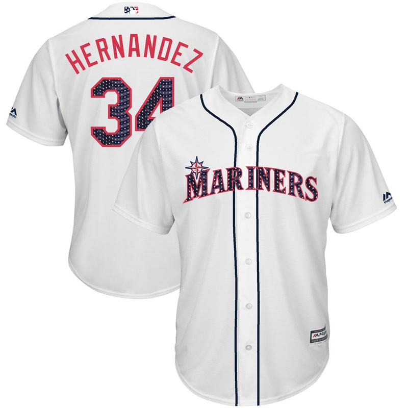 Men Seattle Mariners Independence Day #34 Felix Hernandez 2017 Stars & Stripes White Cool Base Jersey