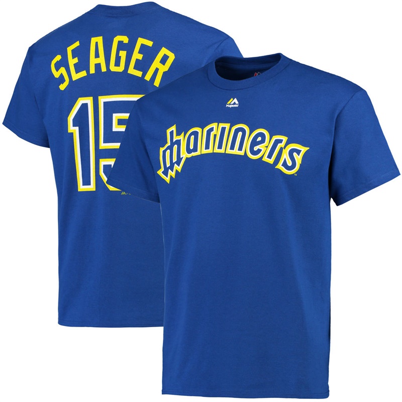 Men Seattle Mariners Kyle Seager #15 Royal Turn Back the Clock Name & Number T-Shirt