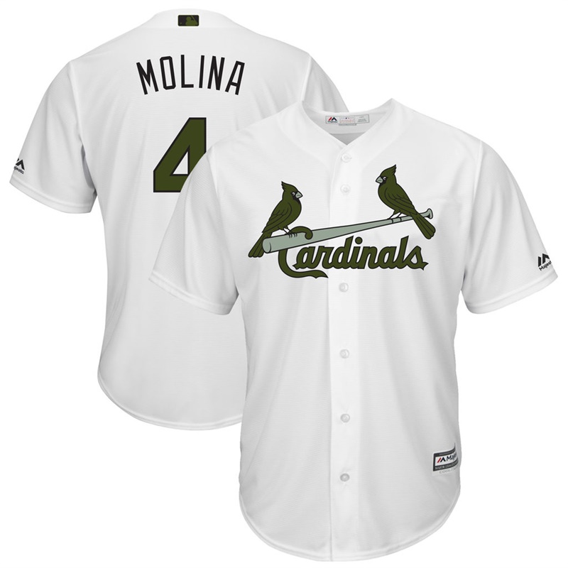 Men 2017 Memorial Day St. Louis Cardinals #4 Yadier Molina White Cool Base Jersey