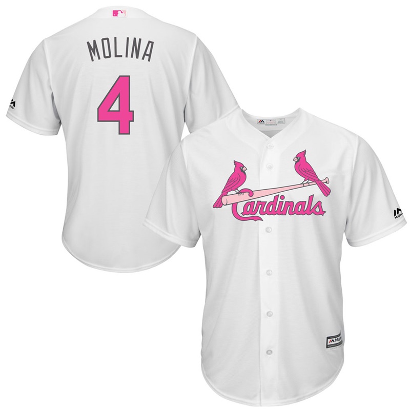 Men 2017 Mother's Day St. Louis Cardinals #4 Yadier Molina White Cool Base Jersey