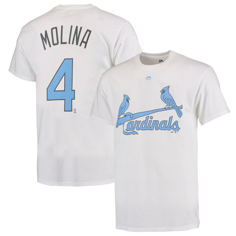 Men St. Louis Cardinals Yadier Molina #4 White Father's Day Name & Number T-Shirt