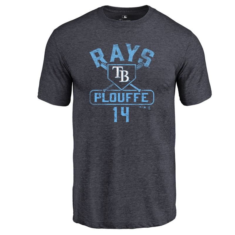 Men Tampa Bay Rays Trevor Plouffe #14 Navy Runner Tri-Blend T-Shirt