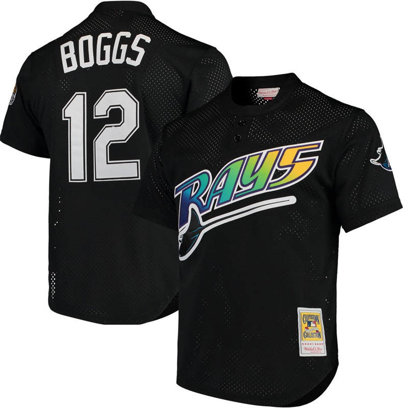 Men Tampa Bay Rays #12 Wade Boggs 1991 Cooperstown Mesh Batting Practice Black Cool Base Jersey