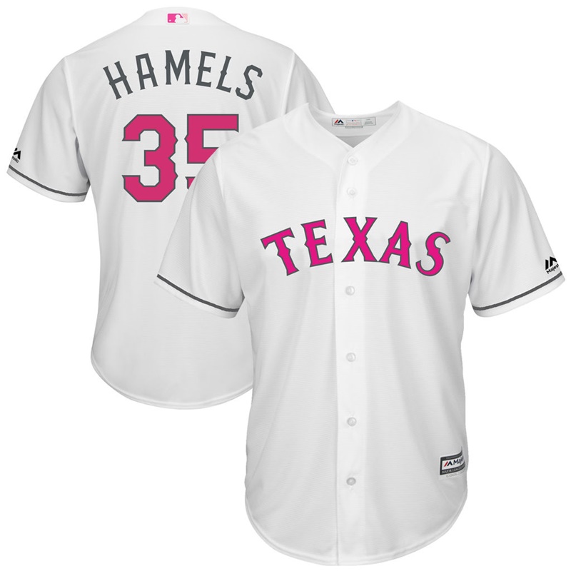 Men 2017 Mother's Day Texas Rangers #35 Cole Hamels White Cool Base Jersey