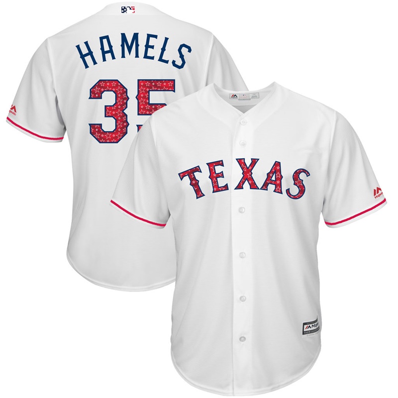 Men Texas Rangers Independence Day #35 Cole Hamels 2017 Stars & Stripes White Cool Base Jersey