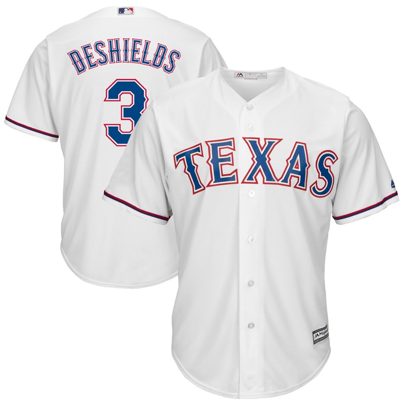 Men Texas Rangers #3 Delino DeShields Home White Cool Base Jersey