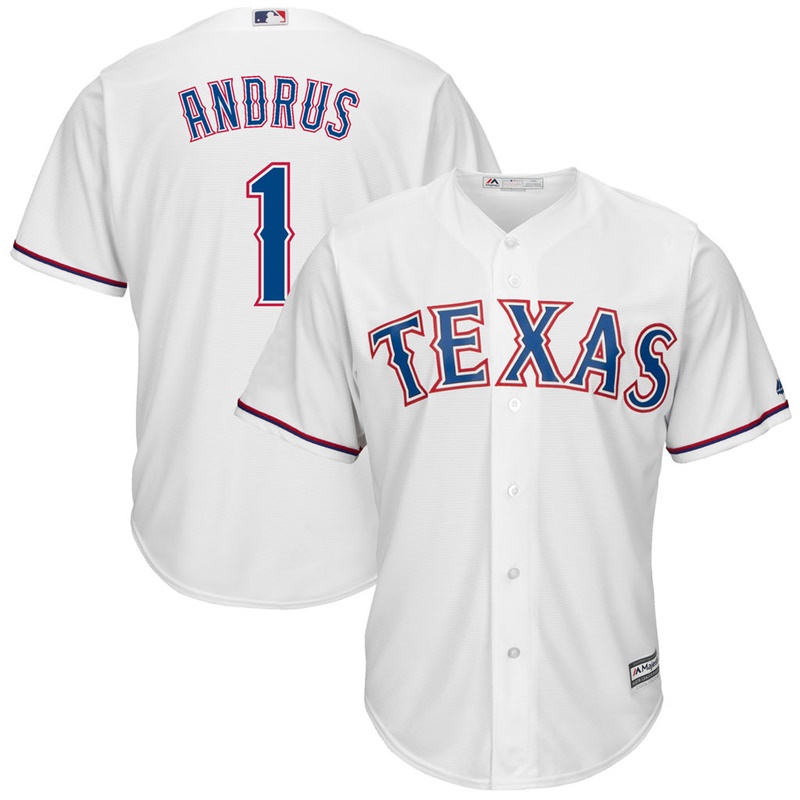 Men Texas Rangers #1 Elvis Andrus Home White Cool Base Jersey