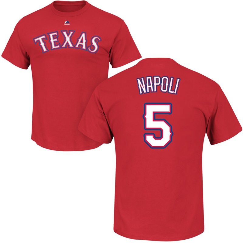 Men Texas Rangers Mike Napoli #5 Red Roster Name & Number T-Shirt